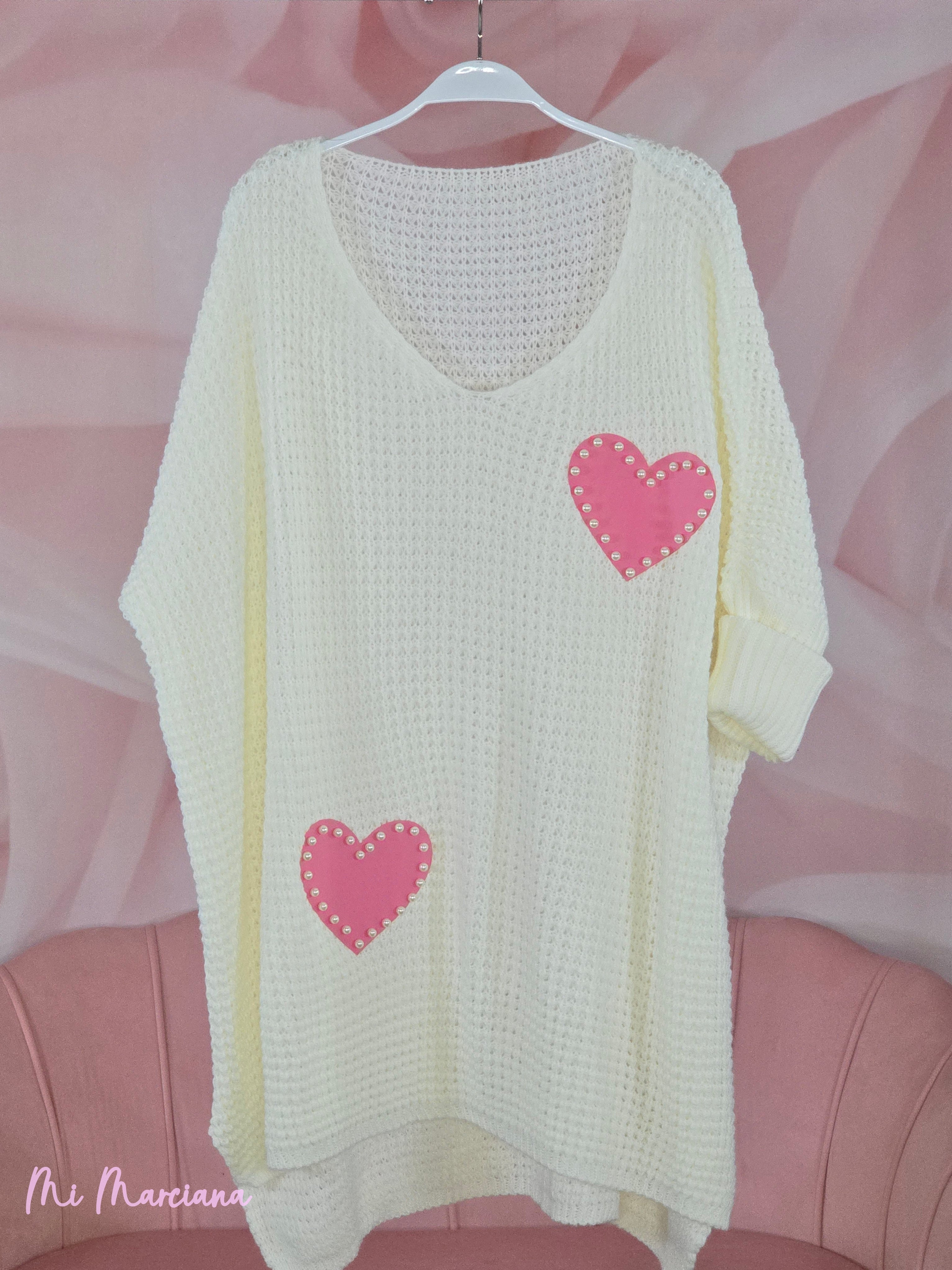 MAXI JERSEY PUNTO CORAZONES Y PERLAS