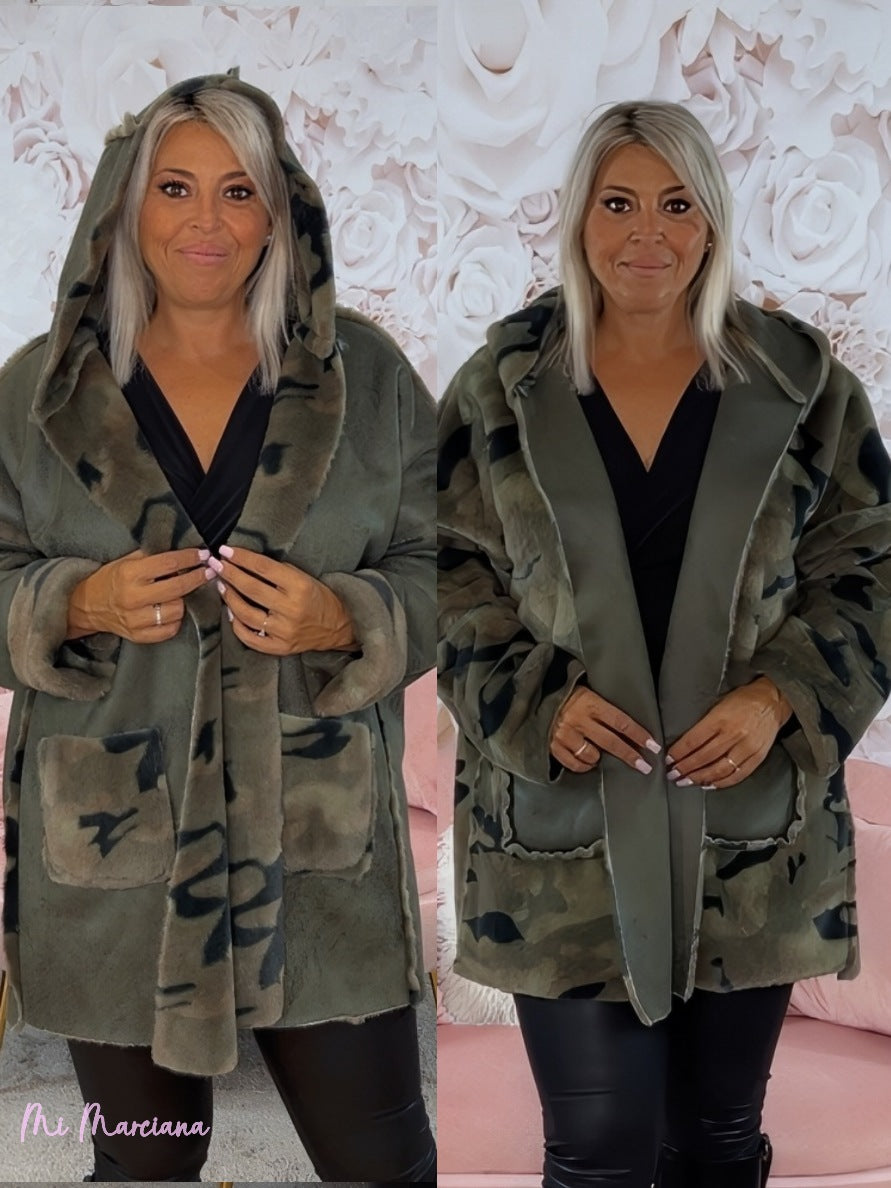 ABRIGO REVERSIBLE CAMUFLAJE VERDE CAZA