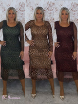 VESTIDO ESCOTE REDONDO TULL LEOPARDO