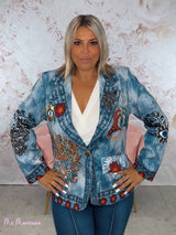 BLAZER IN JEANS CON FIORI METALLIZZATI