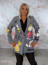 BLAZER OVERSIZE CUADROS DE GALES SNOOPY NEGRA