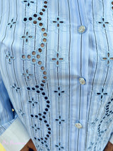 CAMICIA BLU CON RIGHE RICAMO