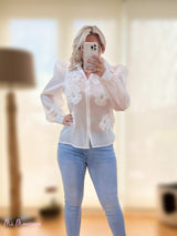 CAMICIA IN ORGANZA A FIORI BIANCHI