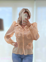 CAMICIA IN ORGANZA CON FIORI CHAMPANG