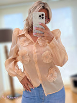 CAMICIA IN ORGANZA CON FIORI CHAMPANG