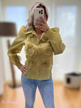 CAMICIA IN ORGANZA A FIORI VERDE OLIVA