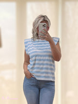 T-SHIRT CON SPALLE A RIGHE BLU