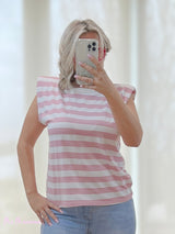 T-SHIRT CON SPALLE A RIGHE QUARZO ROSA