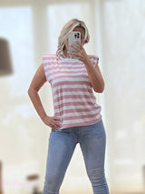 T-SHIRT CON SPALLE A RIGHE QUARZO ROSA