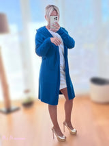 CARDIGAN BLU IN MAGLIA CON CAPPUCCIO