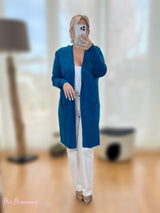 CARDIGAN BLU IN MAGLIA CON CAPPUCCIO