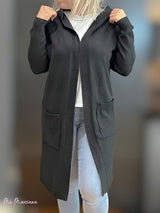 CARDIGAN DE MALHA PRETO COM CAPUZ