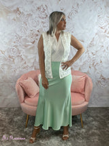 GILET IN PIZZO BIANCO PERLE