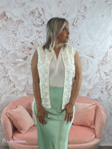 GILET IN PIZZO BIANCO PERLE