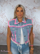 COLETE GRANDE COM ALMOFADAS DE OMBRO FLUOR DENIM