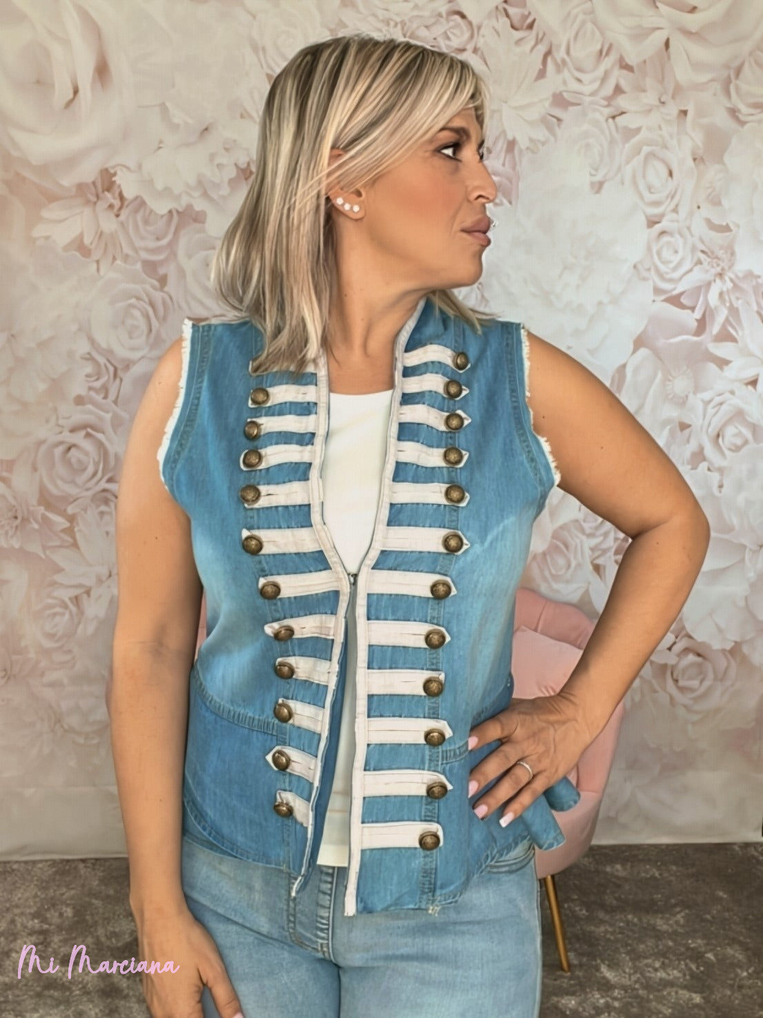 GILET IN DENIM MILITARE BLU