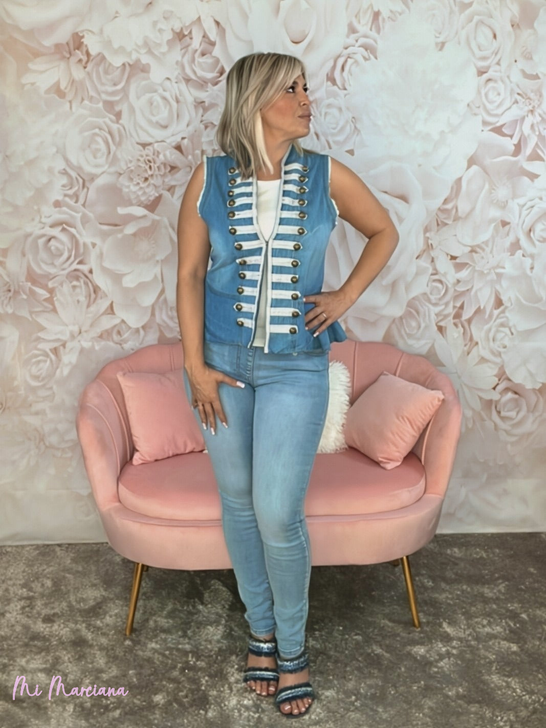 GILET IN DENIM MILITARE BLU