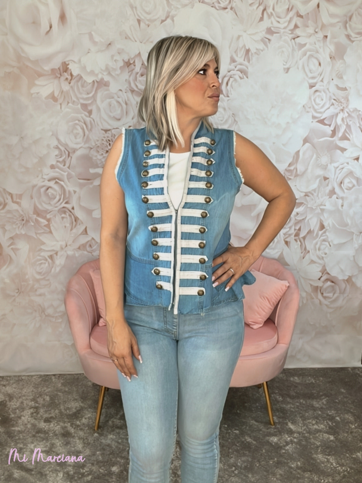 GILET IN DENIM MILITARE BLU