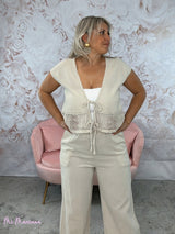 SET PANTALONI E GILET IN LINO BEIGE