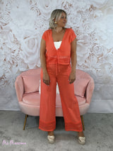 CONJUNTO PANTALON Y CHALECO LINO CORAL