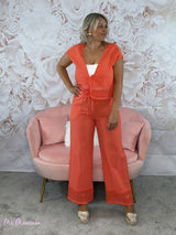 CONJUNTO PANTALON Y CHALECO LINO CORAL