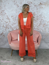 CONJUNTO PANTALON Y CHALECO LINO CORAL