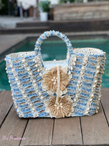 BOLSA JEANS FLORES E CONCHAS