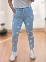 JEANS STROPICCIATO MARGHERITE BIANCHE BLU