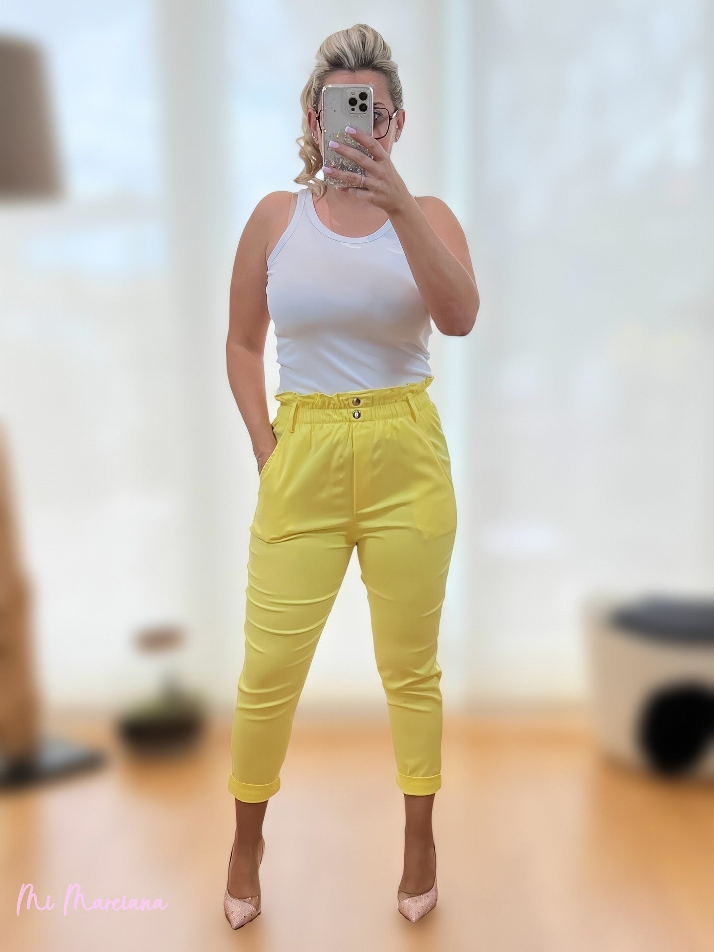 PANTALON ELASTICO DOBLE CINTURA AMARILLO