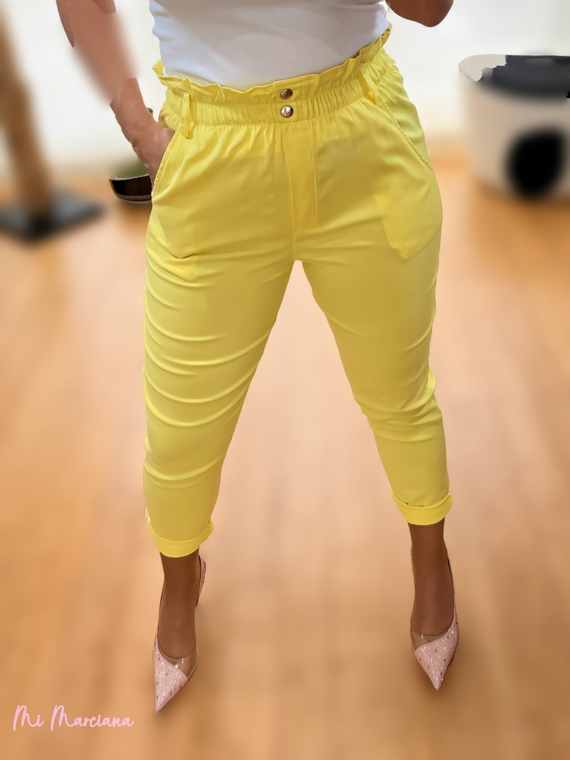 PANTALON ELASTICO DOBLE CINTURA AMARILLO