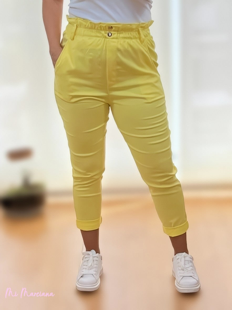 PANTALON ELASTICO DOBLE CINTURA AMARILLO