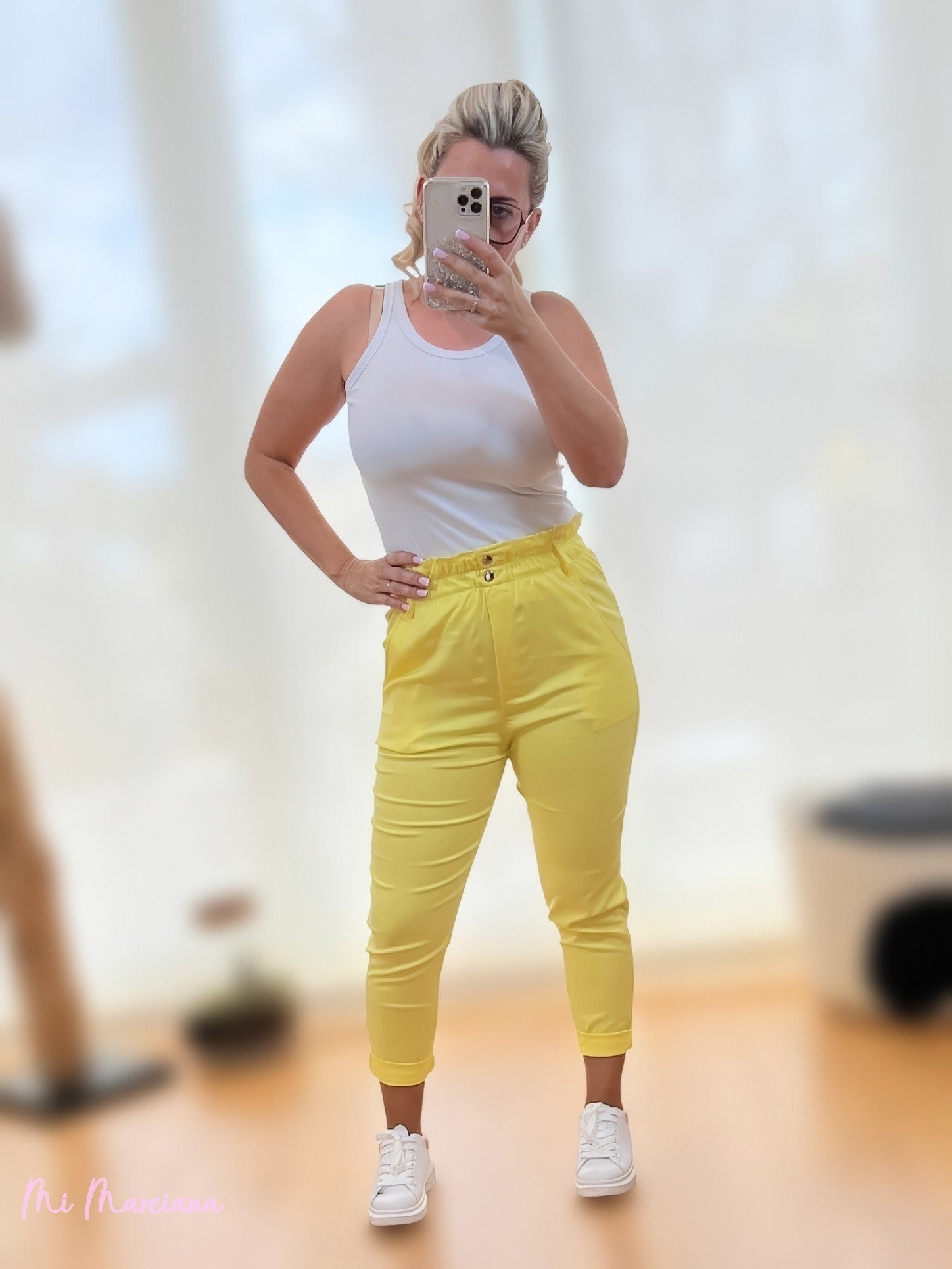 PANTALON ELASTICO DOBLE CINTURA AMARILLO