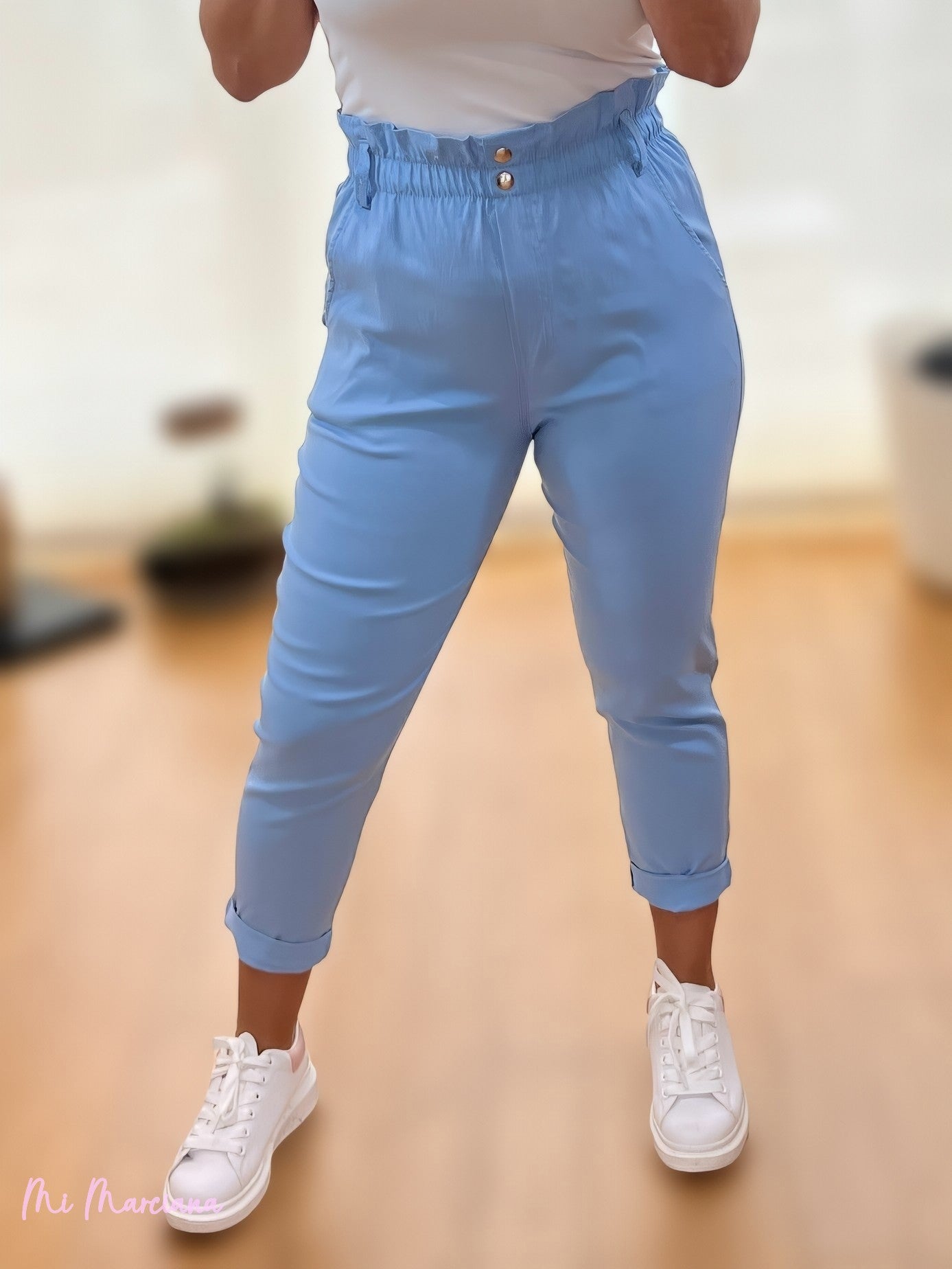 CALÇA ELÁSTICA CINTURA DUPLA AZUL