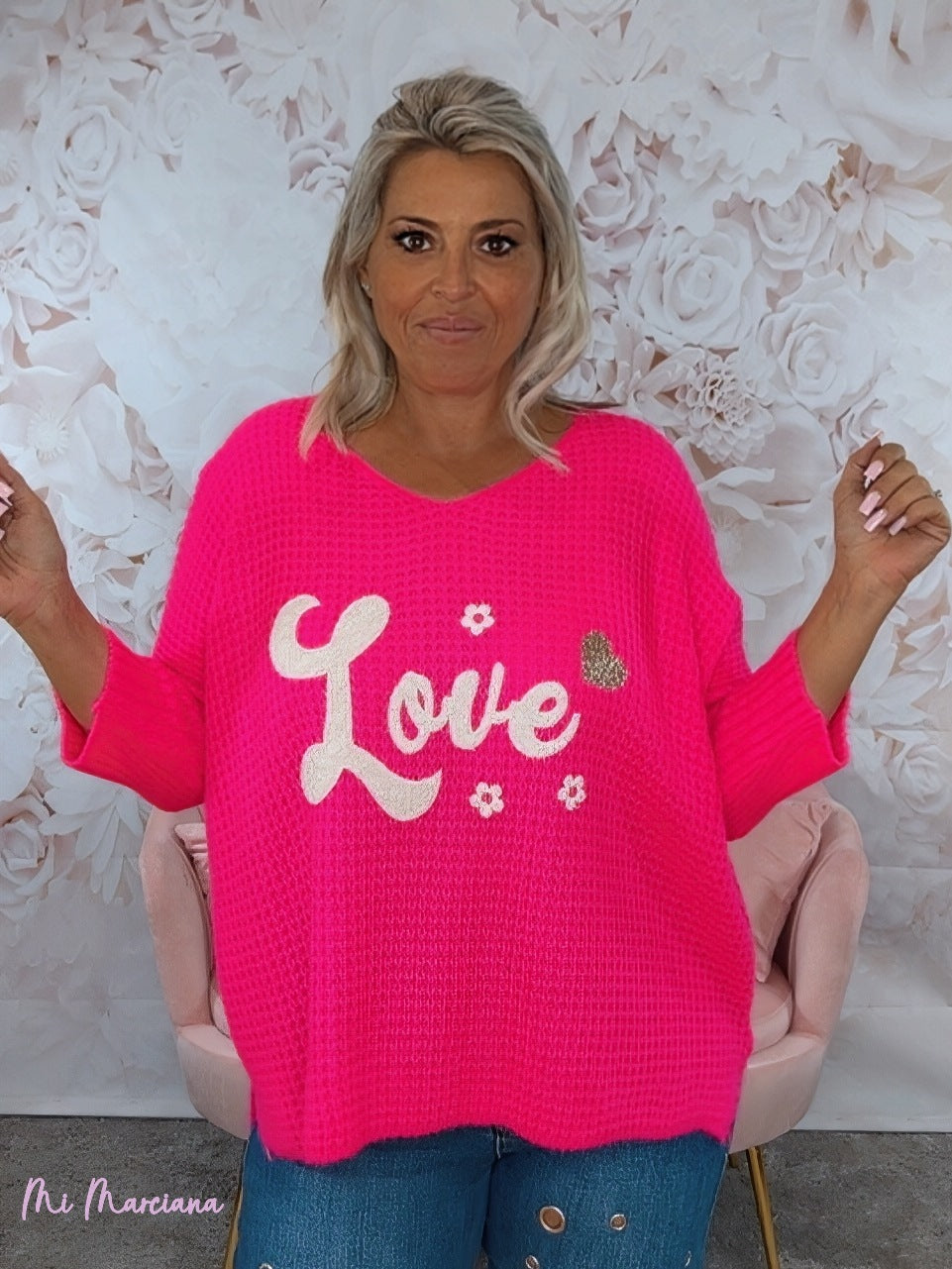 JERSEY OVERSIZE PUNTO GRANDE LOVE FLUOR