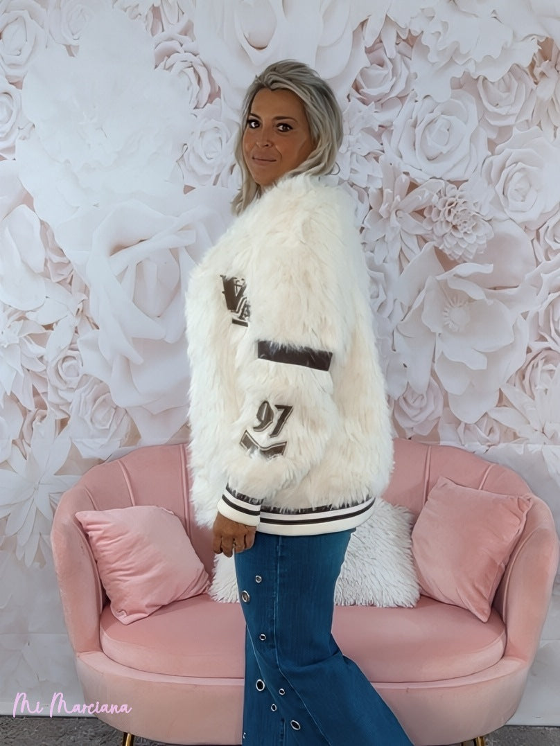 MAXI BOMBER PELO Y POLIPIEL BLANCA