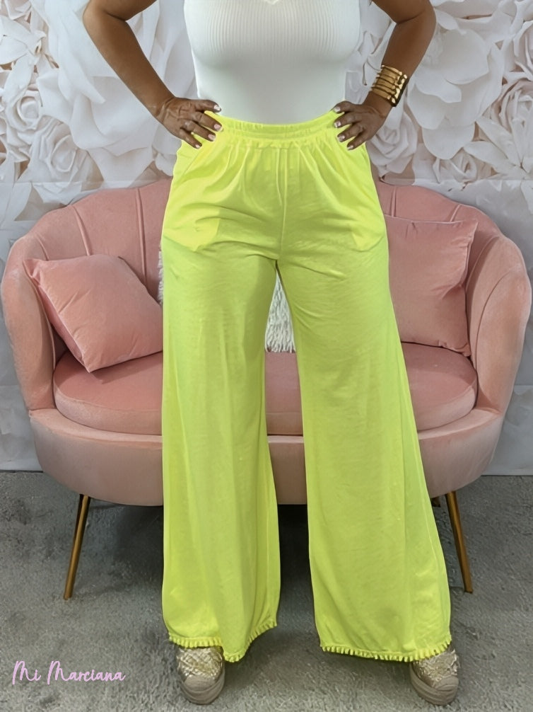 CALÇA ALGODÃO LAVADA AMARELO FLUO