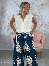 PANTALON ANCHO ESTAMPADO AZUL MARINO