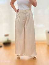 PANTALONE AMPIO A PIEGHE CON CINTURA BEIGE