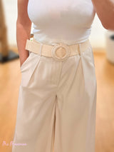 PANTALON ANCHO PINZAS CON CINTURON BEIGE