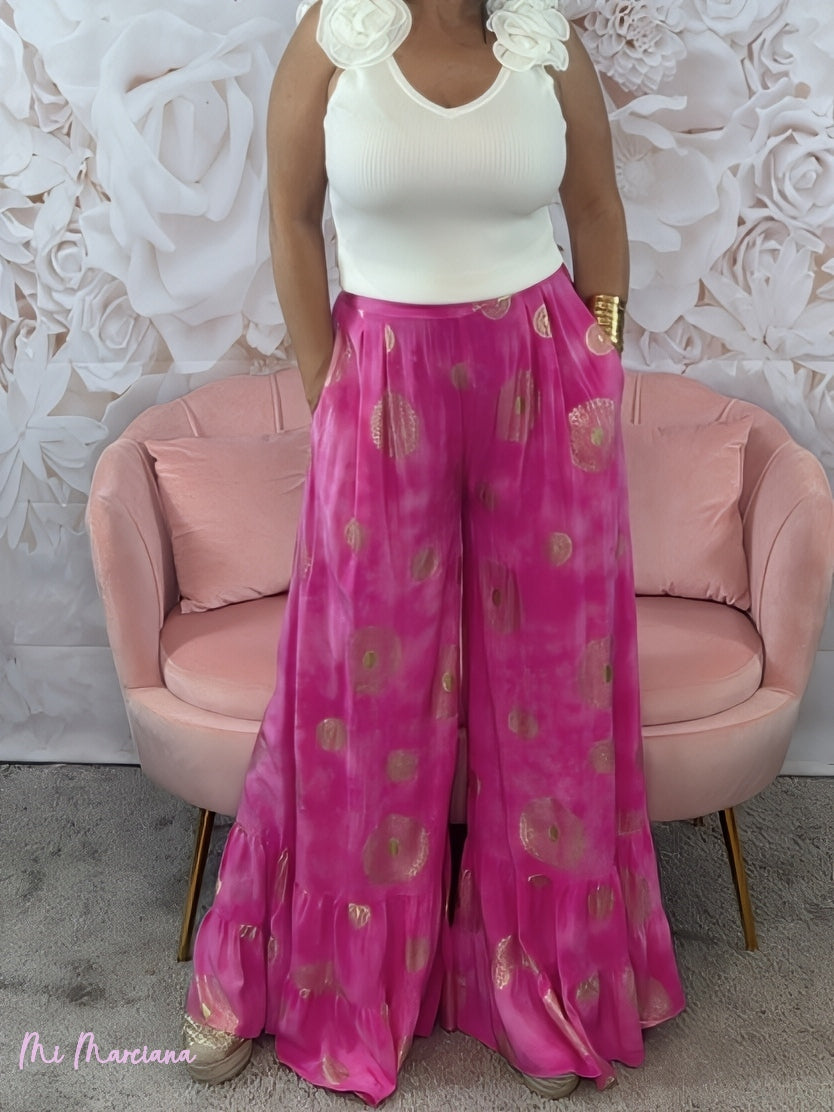 PANTALÓN BOHO CHIC GOLDEN FUCSIA