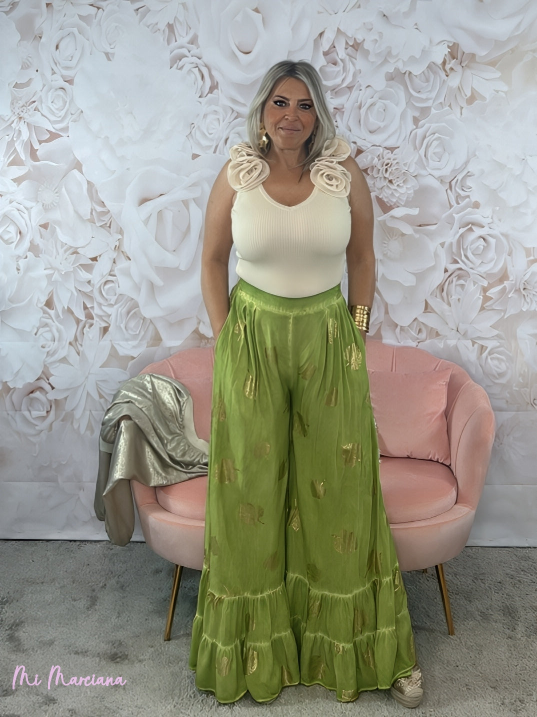 PANTALONI BOHO CHIC LIME DORATO