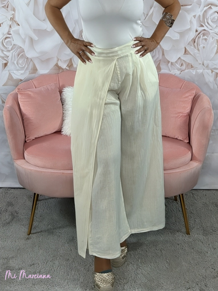 PANTALONI PAREO IN LINO BEIGE