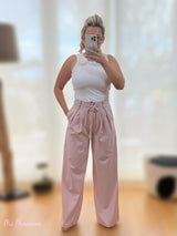 PANTALON PALAZZO PINZAS DOBLE CINTURON ROSA EMPOLVADO