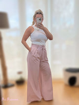 PANTALONE PALAZZO DOPPIE PINZE CON CINTURA ROSA CIPRIA