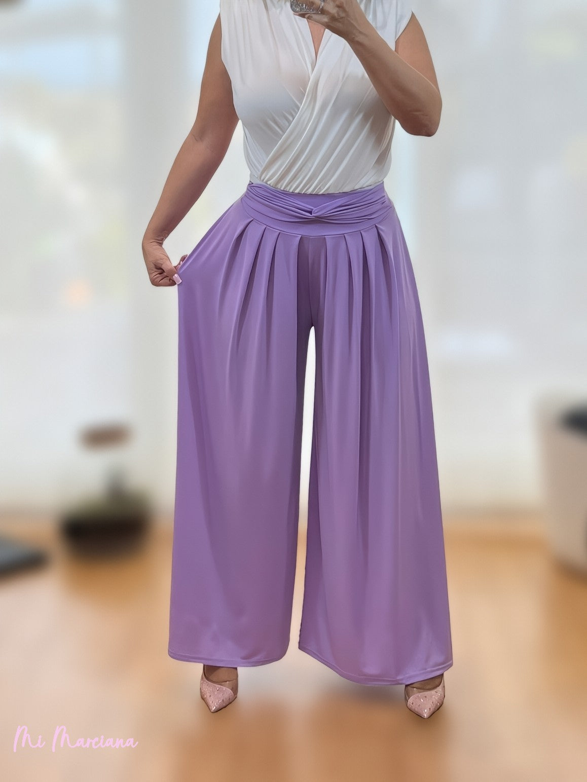 PANTALON PALAZZO TABLAS LILA