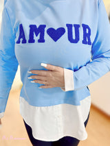 SUDADERA AMOUR FELPA AZUL CON BAJO CAMISA