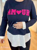 SUDADERA AMOUR FELPA MARINO CON BAJO CAMISA