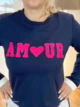 SUDADERA AMOUR FELPA MARINO CON BAJO CAMISA