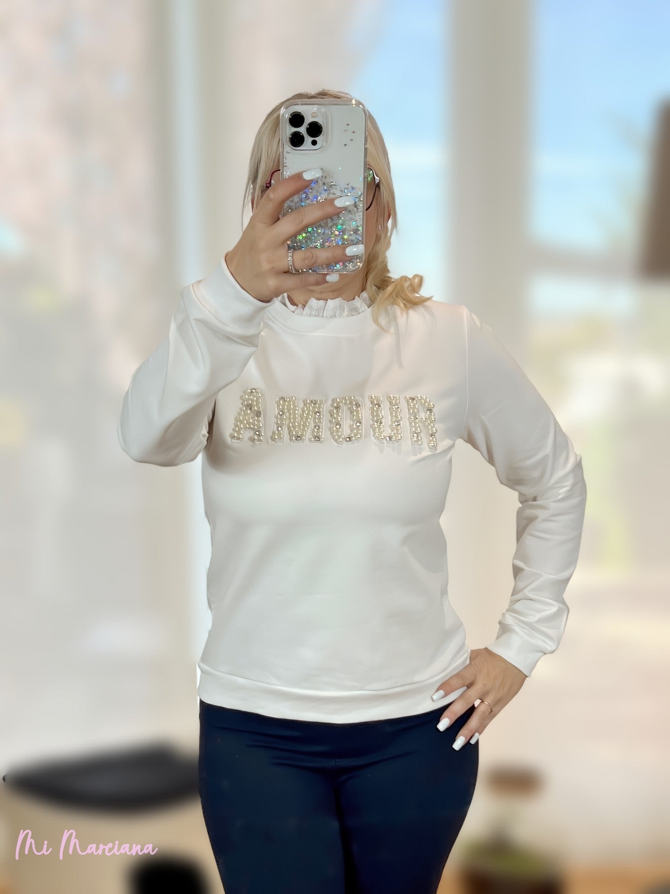 SUDADERA AMOUR PERLAS BLANCA