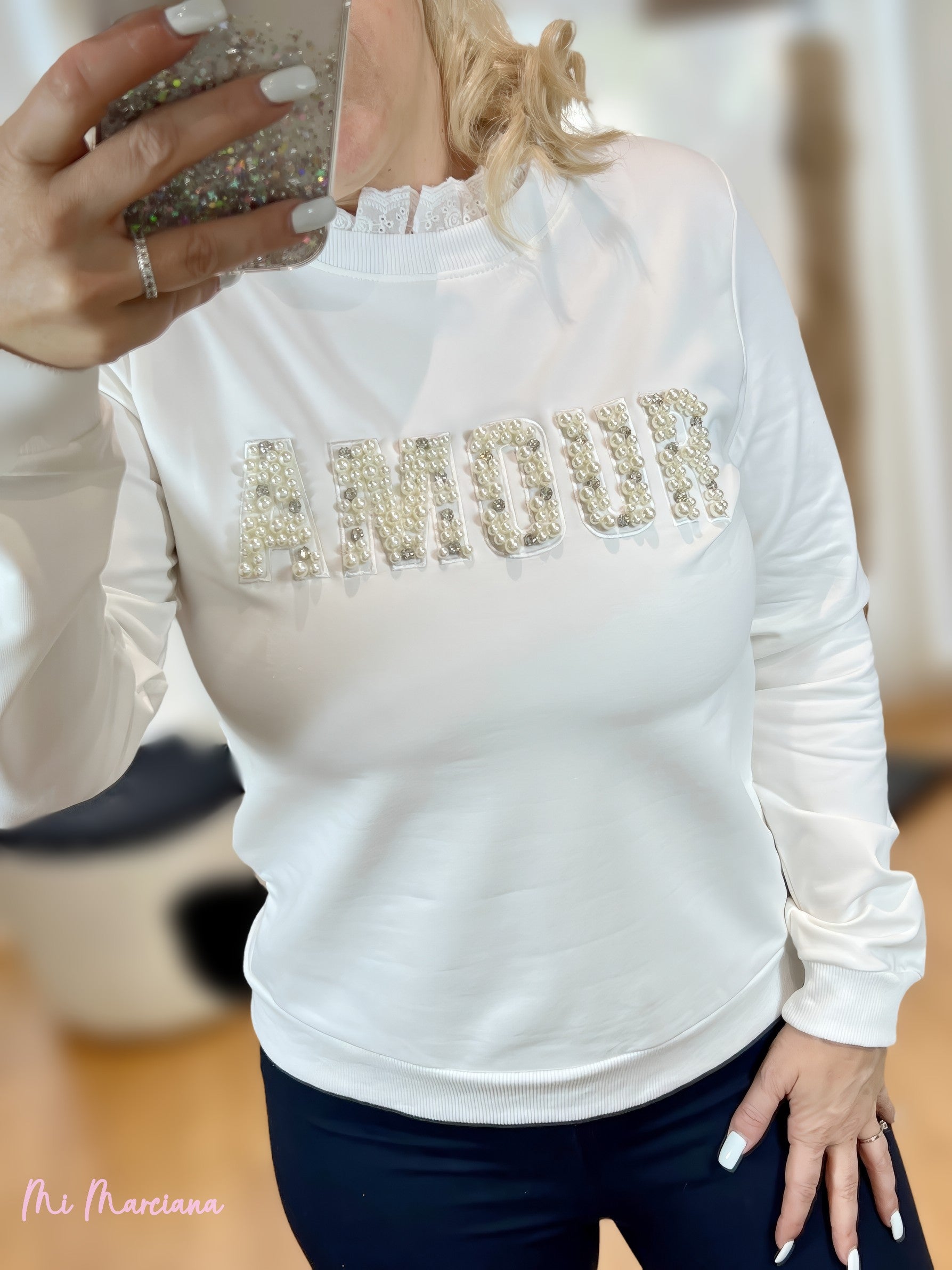 SUDADERA AMOUR PERLAS BLANCA